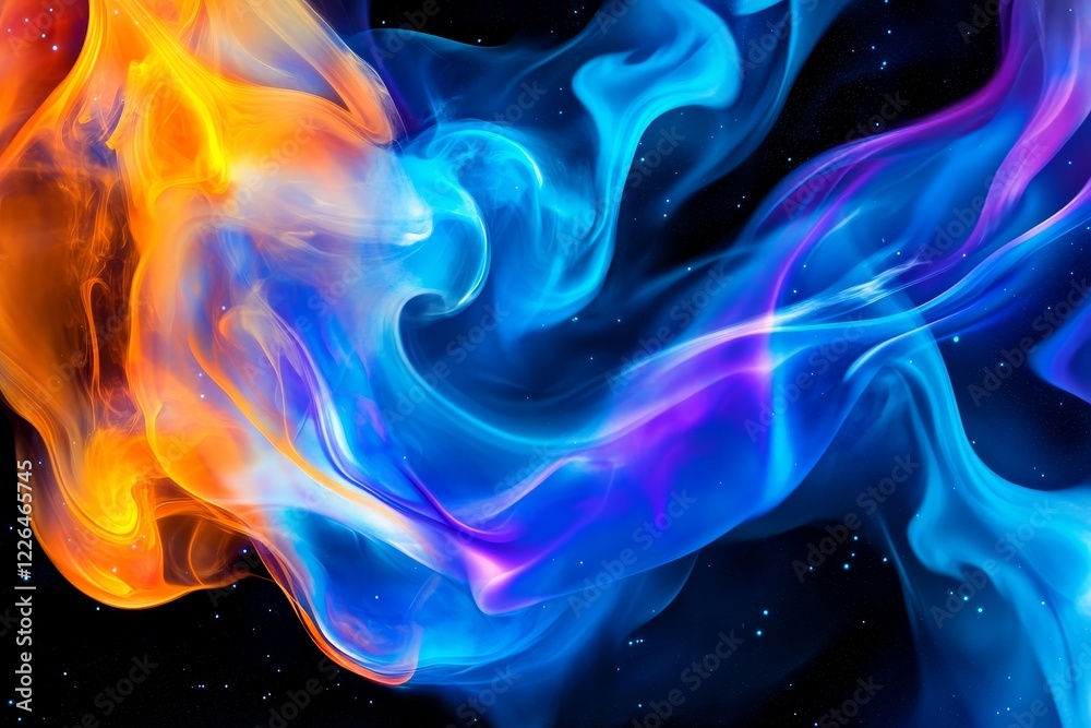 Vibrant Abstract Smoke in Blue and Orange - A mesmerizing blend of blue, orange, and purple smoke-like textures against a dark background, creating a captivating visual experience. Vibrant Abstract Smoke in Blue and Orange - A mesmerizing blend of blue, orange, and purple smoke-like textures against a dark background, creating a captivating visual experience.