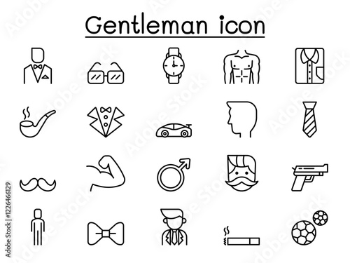 Gentleman icon set in thin line style