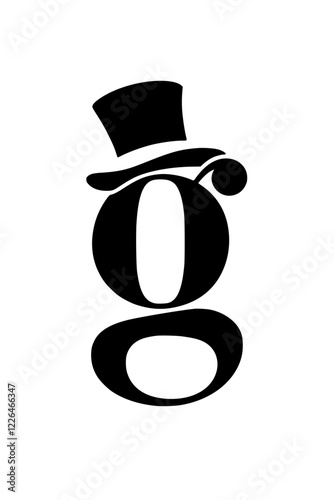 Letter G with Elegant Top Hat Silhouette, Stylized black silhouette of the letter G wearing a formal top hat, representing sophistication, class, and vintage elegance on a white background.  
  
