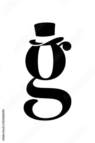 Letter G with Elegant Top Hat Silhouette, Stylized black silhouette of the letter G wearing a formal top hat, representing sophistication, class, and vintage elegance on a white background.  
  
