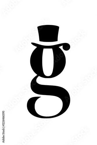 Letter G with Elegant Top Hat Silhouette, Stylized black silhouette of the letter G wearing a formal top hat, representing sophistication, class, and vintage elegance on a white background.  
  
