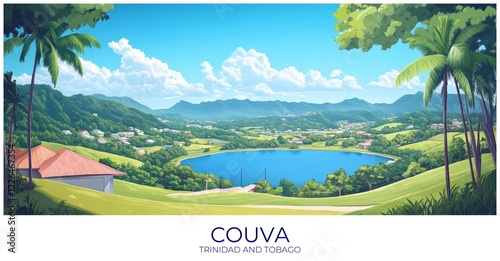 Couva Trinidad and tobago Travel Poster Flat Illustration Print Decor Gift Canvas Wall Art photo