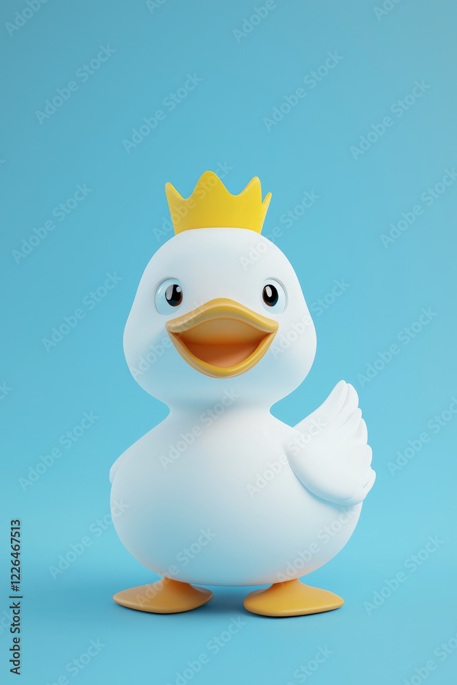 a cute white rubber duck with a yellow crown on blue background a cute white rubber duck with a yellow crown on blue background