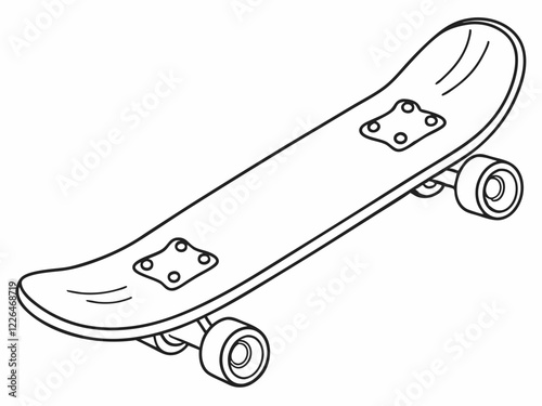 Skateboard Illustration Line Drawing of a Classic Skate Deck
