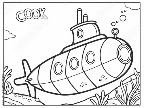 Adorable Submarine Coloring Page for Kids