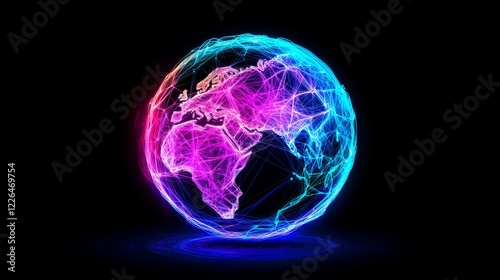 Wallpaper Mural Colorful Abstract Globe with Network Connections - A vibrant abstract illustration of a globe showcasing network connections in bright colors against a dark background. Torontodigital.ca