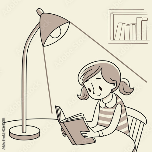Study a girl in a table have a lamp light