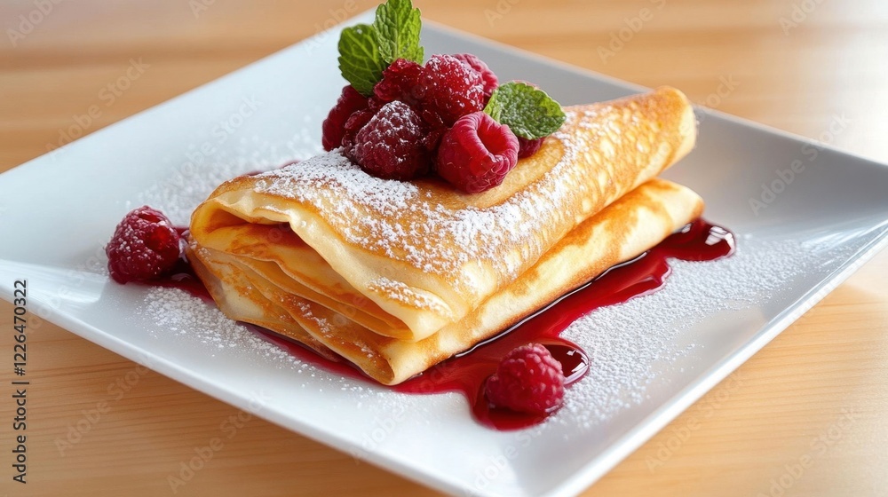 Delicious Dessert Crepe with Fresh Berries on Elegant Plate Delicious Dessert Crepe with Fresh Berries on Elegant Plate