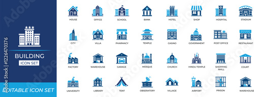 Building icons set. Solid icon collection. Vector illustration Design.