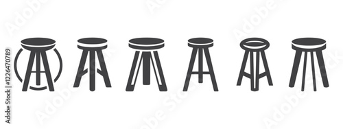 Professional Three Legged Stool Icons Silhouette Vector Illustration