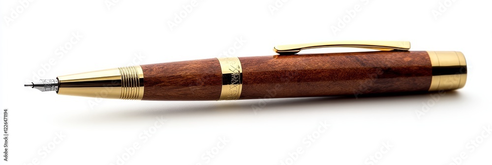 Elegant wooden pen with golden accents on a table - A luxurious wooden pen resting elegantly symbolizing craftsmanship style sophistication creativity luxury Elegant wooden pen with golden accents on a table - A luxurious wooden pen resting elegantly symbolizing craftsmanship style sophistication creativity luxury