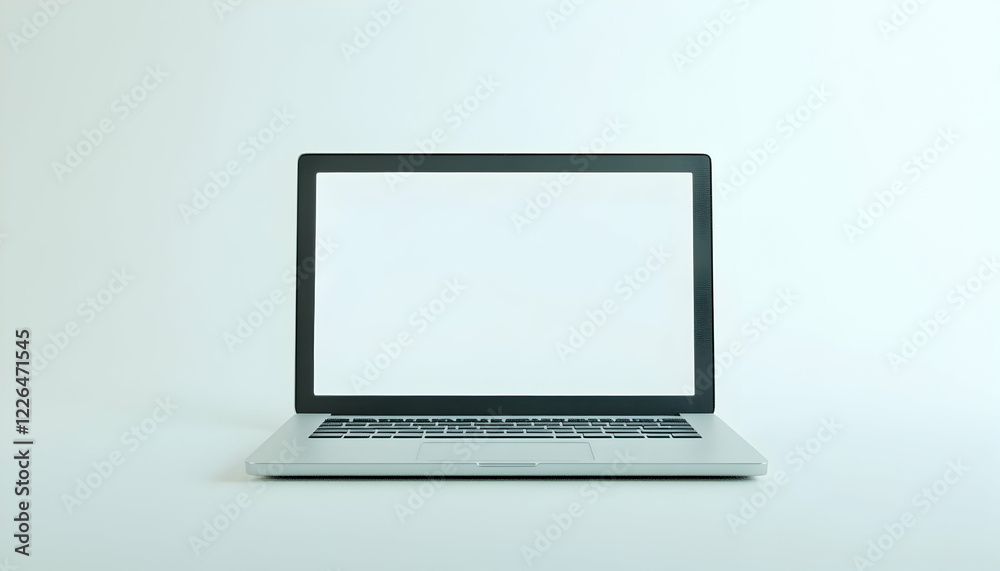 Sleek silver laptop with blank screen, isolated on white background; perfect for website mockups, technology presentations, and clean design projects. Sleek silver laptop with blank screen, isolated on white background; perfect for website mockups, technology presentations, and clean design projects.