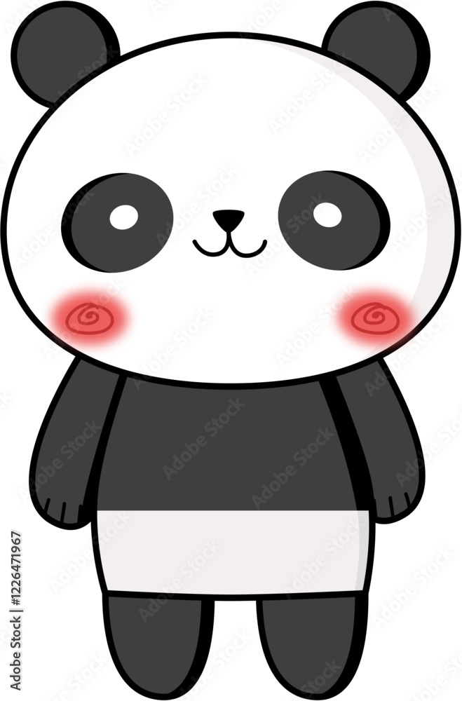 Naklejka premium Cute panda bear vector illustration isolated on white background. Cartoon character, hand drawn design. Template for greeting card or poster for nursery-bedroom. Mascot icon