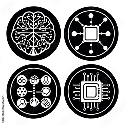 Artificial Intelligence Processor Chip Icon AI System Vector Illustration,