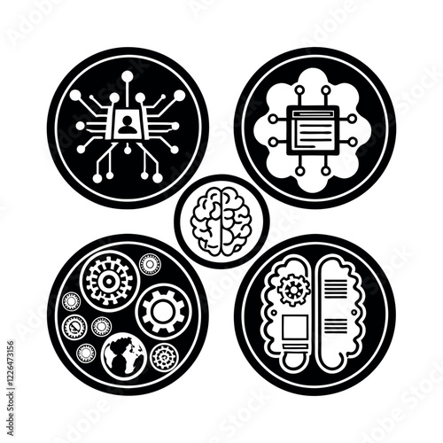 Artificial Intelligence Processor Chip Icon AI System Vector Illustration,