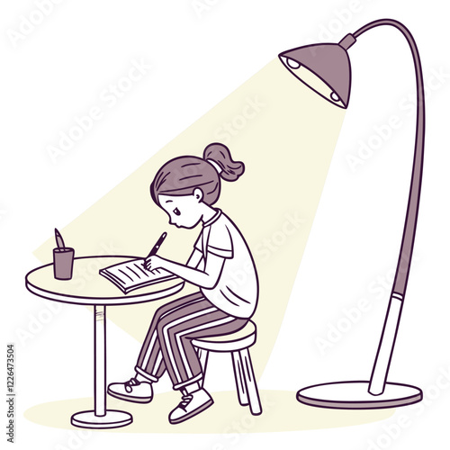 Study a girl in a table have a lamp light