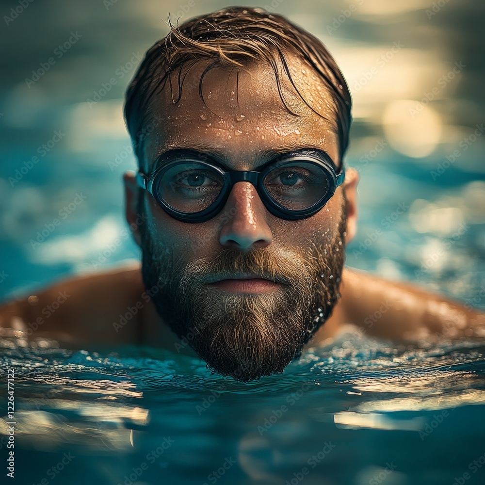 Fototapeta premium A professional swimmer in motion, showcasing determination and skill. Ideal for sports, fitness, and motivation themes.