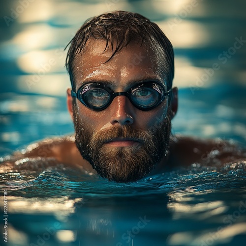 A professional swimmer in motion, showcasing determination and skill. Ideal for sports, fitness, and motivation themes. photo