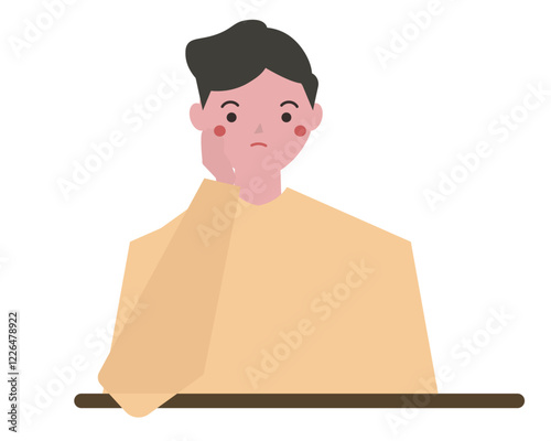 退屈そうに肘着く男性。座って悩む男性。ベクターイラスト