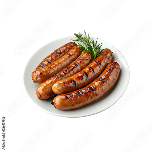 a plate of  grilled sausage isolated on a transparent background, in a PNG format