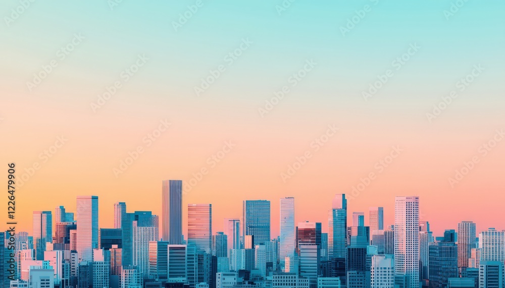 Vibrant City Skyline at Sunset with Pastel Color Gradient Vibrant City Skyline at Sunset with Pastel Color Gradient