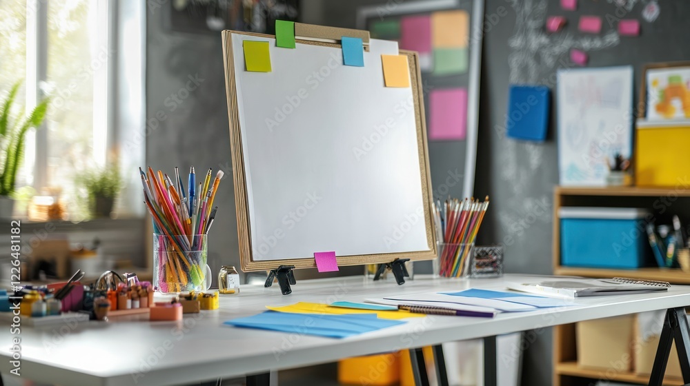 custom made wallpaper toronto digitalCreative Workspace with Blank Whiteboard and Assorted Colorful Stationery on Table