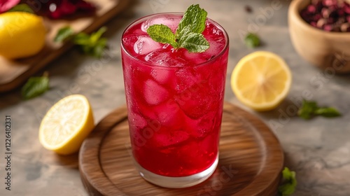 Wallpaper Mural Refreshing red berry drink with lemon and mint served in tall glasses. Perfect for summer and beverage concepts. Torontodigital.ca