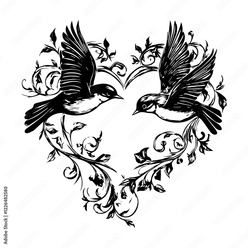 Fototapeta premium birds flying within a heart shaped vector logo illustration design