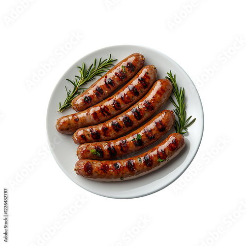 a plate of  grilled sausage isolated on a transparent background, in a PNG format
