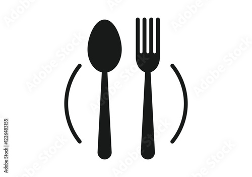 Plate, fork and knife icon in flat style. Food symbol isolated Plate icon. Flat vector illustration white background. vector illustration design.