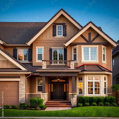 Fototapeta Luxury Home Exterior: Modern Architectural Design, Real Estate Property