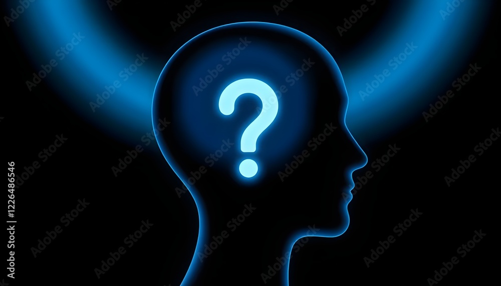 Mystical Silhouette: A Glowing Neon Question Mark Symbolizing Curiosity Mystical Silhouette: A Glowing Neon Question Mark Symbolizing Curiosity