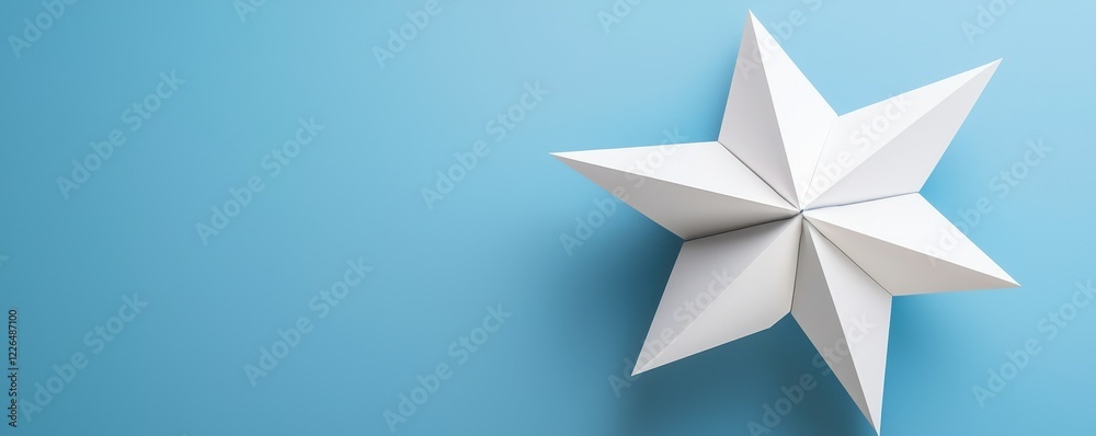clean energy wind solutions concept. White paper star on a blue background, creating a minimalist and modern aesthetic. clean energy wind solutions concept. White paper star on a blue background, creating a minimalist and modern aesthetic.