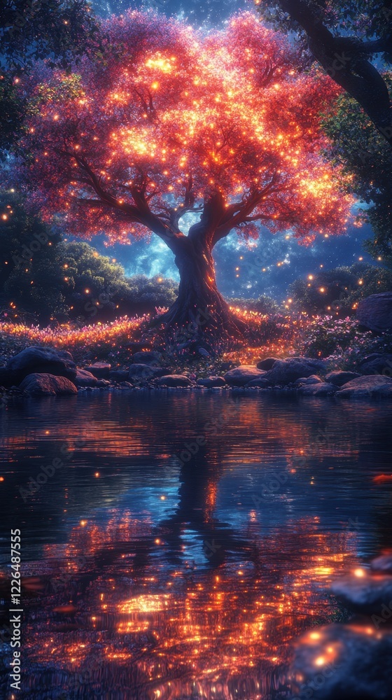 Fototapeta premium Fantastical aster tree with glowing