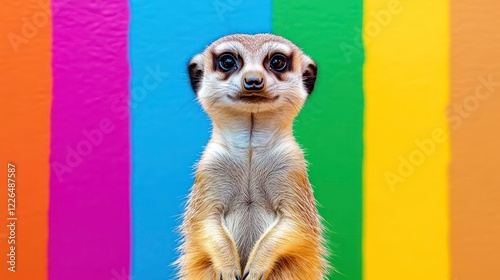 Wallpaper Mural Meerkat displaying various poses against a colorful backdrop showcasing its curious and playful nature. Torontodigital.ca