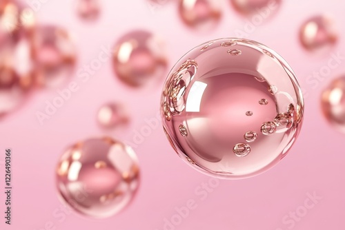 Soft Pink Soap Bubbles with Reflections and Lively Background