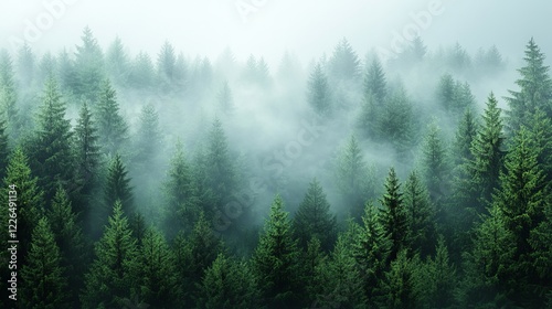 Mysterious Enchanted Forest Covered in Thick Ethereal Fog with Tall Majestic Trees Creating a Dreamlike Atmosphere Inviting Exploration and Discovery of Nature's Hidden Wonders