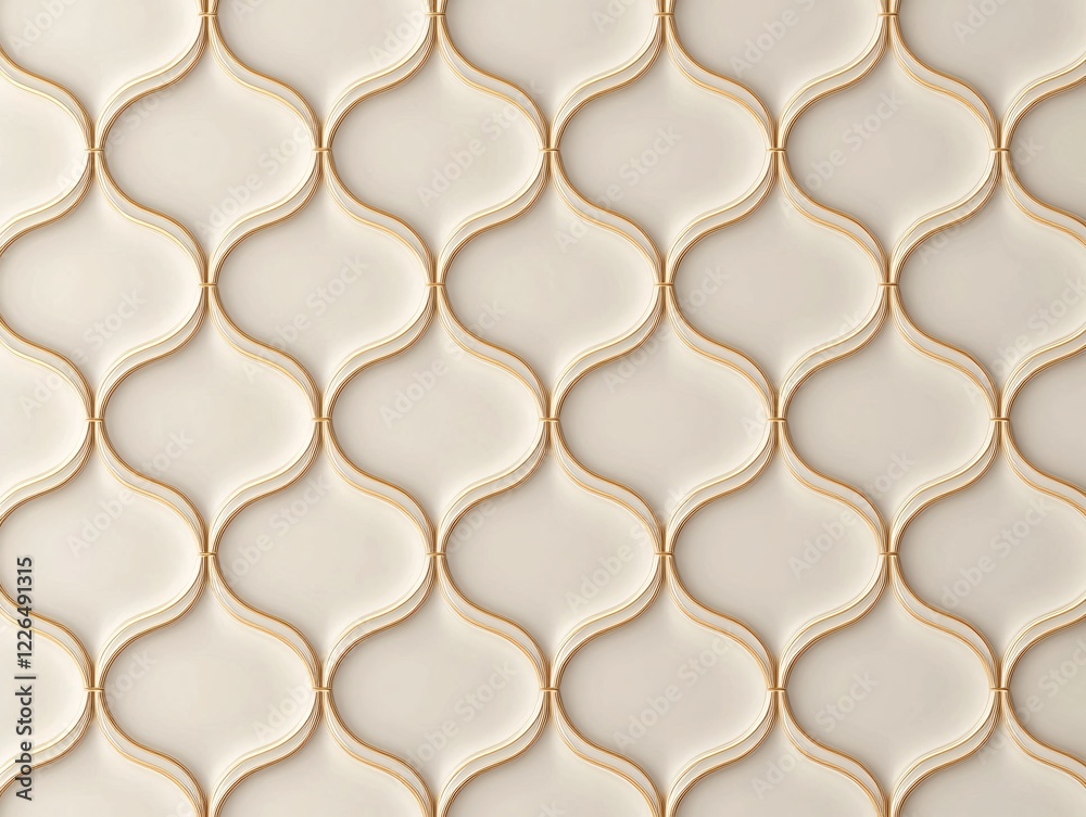 Fototapeta premium Elegant cream tiles with gold detailing create a luxurious pattern