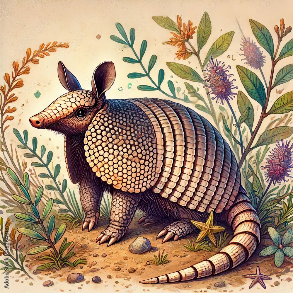 Obraz premium Armadillo Small burrowing and omnivorous mammal