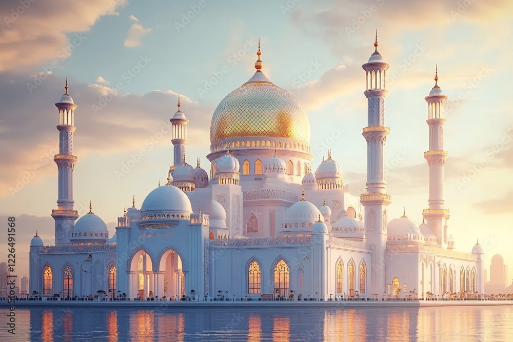 custom made wallpaper toronto digitalMajestic White Mosque at Sunset Golden Dome Reflecting