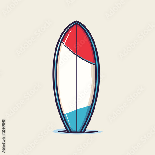 Colorful Cartoon Surfboard Illustration, Simple flat surfboard icon. 