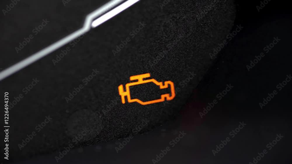 Interior of a modern car and a Check Engine warning light