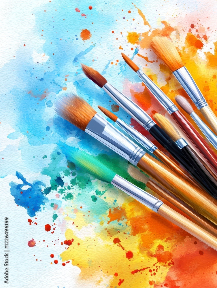 Obraz premium Colorful Paintbrushes on Watercolor Background.