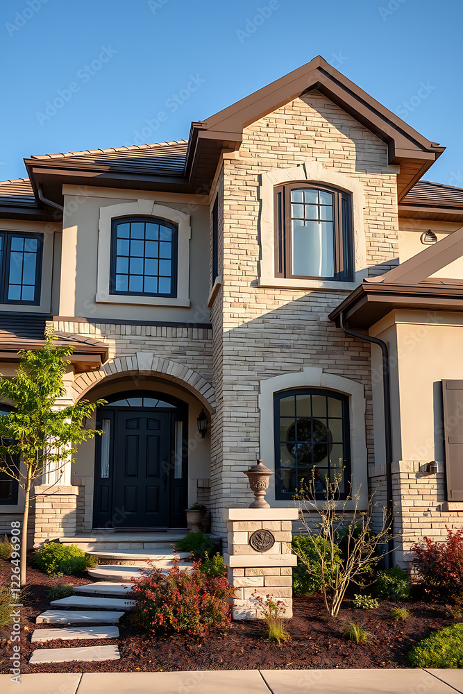 Luxury Home Exterior: Modern Brick and Stone Architecture, Landscaping, and Design Luxury Home Exterior: Modern Brick and Stone Architecture, Landscaping, and Design