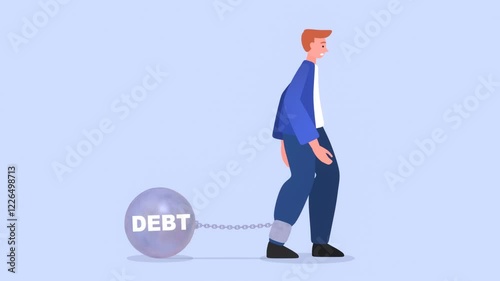 2d animation of businessman walking with heavy stone, debt or tax concept