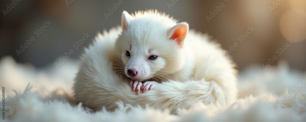 Fototapeta premium Soft and cuddly wolverine snuggled up in a ball, white, adorable, wolverine