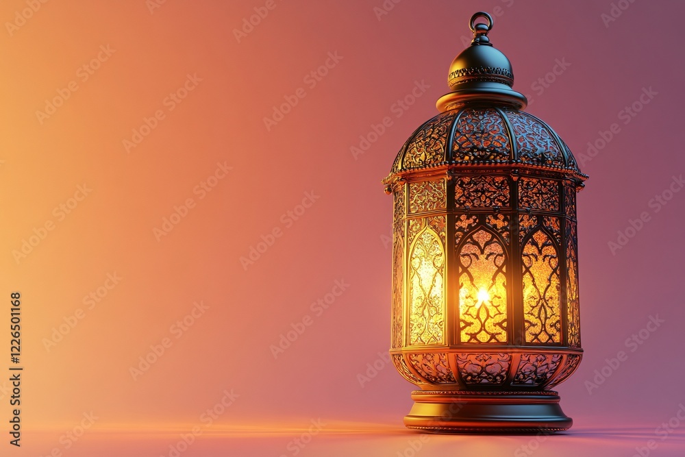 Ornate Lantern Glowing Warmly Against Soft Background Ornate Lantern Glowing Warmly Against Soft Background