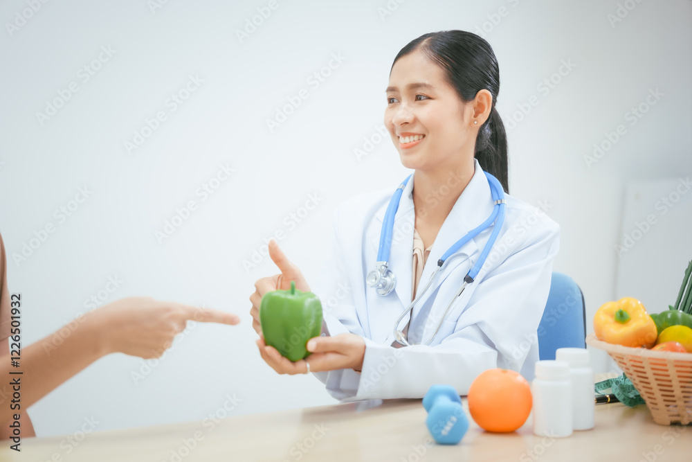 A young female nutritionist expert works at a hospital desk,consulting female patients about eating vegetables fruits, promoting a healthy diet,providing guidance for effective weight loss wellness A young female nutritionist expert works at a hospital desk,consulting female patients about eating vegetables fruits, promoting a healthy diet,providing guidance for effective weight loss wellness