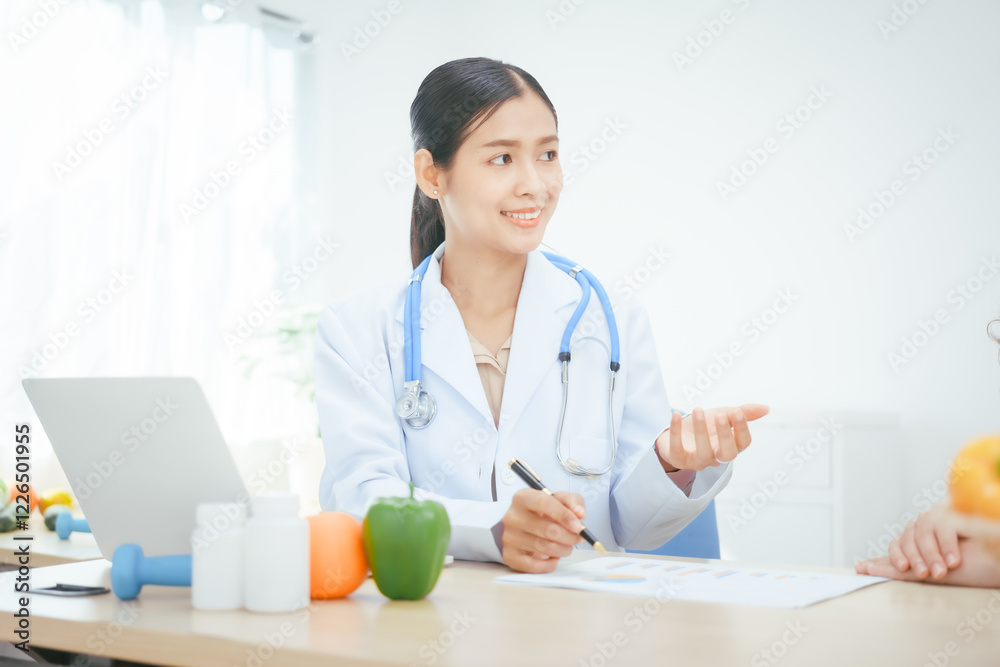 A young female nutritionist expert works at a hospital desk,consulting female patients about eating vegetables fruits, promoting a healthy diet,providing guidance for effective weight loss wellness A young female nutritionist expert works at a hospital desk,consulting female patients about eating vegetables fruits, promoting a healthy diet,providing guidance for effective weight loss wellness