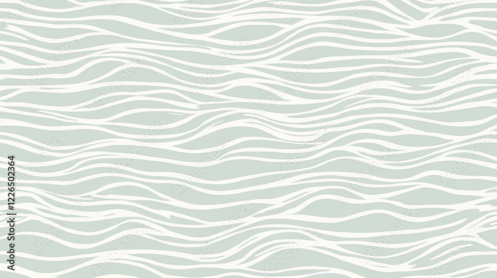 Soft flowing lines create seamless wave pattern in flat design, featuring soothing pale green and white color palette, evoking calm and tranquility Soft flowing lines create seamless wave pattern in flat design, featuring soothing pale green and white color palette, evoking calm and tranquility